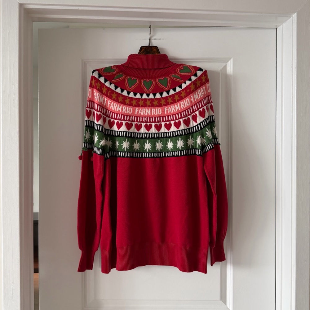 Farm Rio Red Christmas Hearts Knit Sweater - Picture 5 of 6